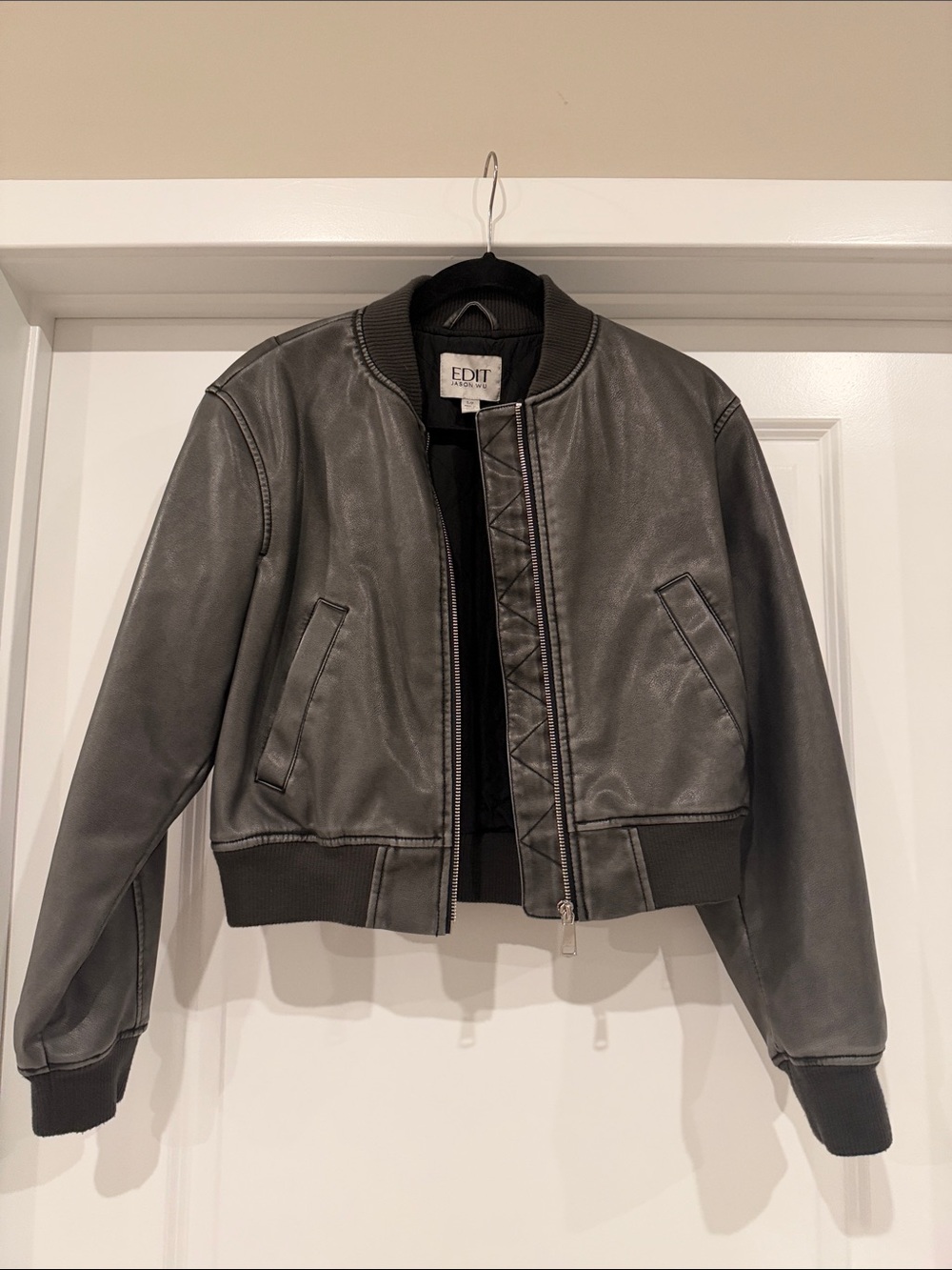 Jason Wu Gray Leather Bomber Jacket